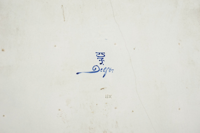 Plaquette en fa&iuml;ence de Delft, bleu et blanc, d'apr&egrave;s Artz, De Porceleyne Fles, 20e