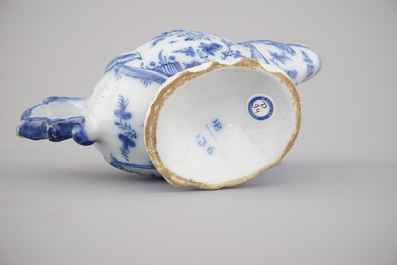 A fine Dutch Delft blue and white sauce boat, 18th C.
