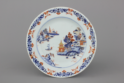 Two Chinese Imari landscape dishes, 18th C.