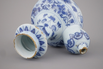 A Dutch Delft blue and white chinoiserie Kendi, late 17th C.