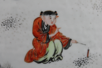Paar vazen in Chinees porselein met geleerden, 19e eeuw