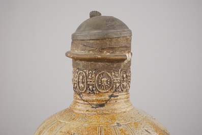 An important Raeren stoneware armorial pewter-mounted jug, ca. 1600