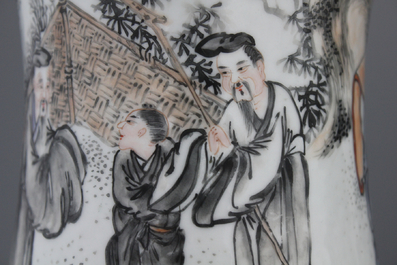 Paar vazen in Chinees porselein met geleerden, 19e eeuw