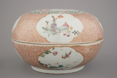A Chinese porcelain famille rose round box and cover, Qianlong mark and probably of the period