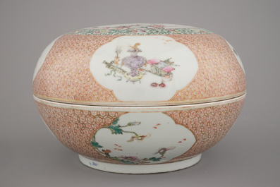 A Chinese porcelain famille rose round box and cover, Qianlong mark and probably of the period