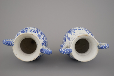 A pair of German Cologne Delftware blue and white altar vases, 17th C.