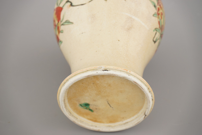 A Chinese porcelain cafe au lait vase with wucai sanduo decoration, Kangxi, ca. 1690