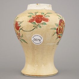 A Chinese porcelain cafe au lait vase with wucai sanduo decoration, Kangxi, ca. 1690
