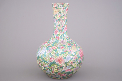 A large Chinese tianqu ping millefleurs vase, ca. 1900