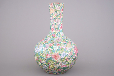 A large Chinese tianqu ping millefleurs vase, ca. 1900