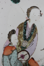 A Chinese porcelain polychrome vase with ladies in a garden, 19th C.