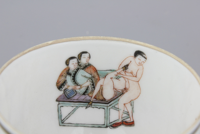 An unusual Chinese porcelain bowl with erotic scenes, 19th C.