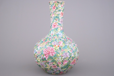 A large Chinese tianqu ping millefleurs vase, ca. 1900