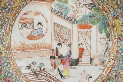 Fijn bord in Chinees porselein, famille rose, Yongzhen, 18e eeuw