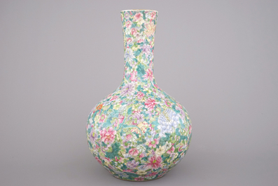 A large Chinese tianqu ping millefleurs vase, ca. 1900