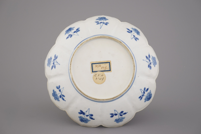 A Chinese porcelain blue and white lotus-shaped plate, Kangxi, ca. 1700