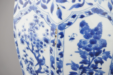 A pair of Chinese porcelain blue and white vases and covers, Kangxi, ca. 1700