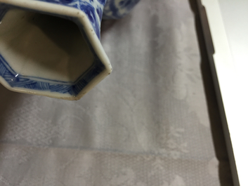 A near pair of blue and white Chinese porcelain vases, Kangxi