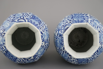 A pair of Chinese porcelain blue and white vases and covers, Kangxi, ca. 1700