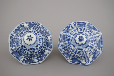 A pair of Chinese porcelain blue and white vases and covers, Kangxi, ca. 1700