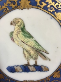 A Chinese armorial porcelain plate with a parrot, Yongzheng, ca. 1725