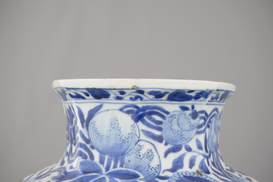 A pair of Chinese porcelain blue and white vases and covers, Kangxi, ca. 1700