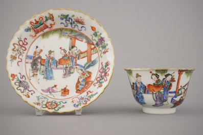 Lot van 6 Chinese kopjes en schoteltjes, Tongzhi merk en periode, 19e eeuw