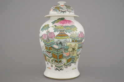 A Chinese porcelain Qianjiang style baluster vase and cover, ca. 1900