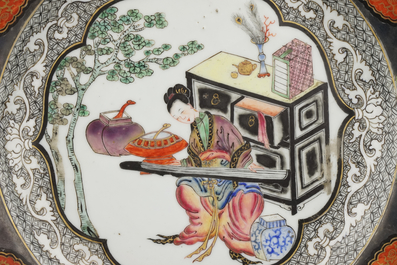 Fijn bord in Chinees porselein, famille rose, Yongzhen, 18e eeuw