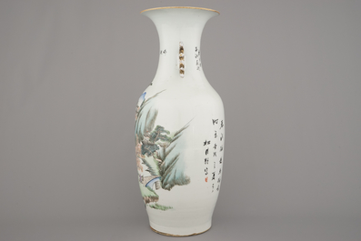 A Chinese porcelain vase with a landscape decor, 19/20th C.