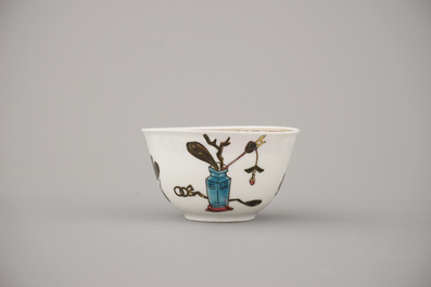 A Chinese porcelain famille rose semi-eggshell cup and saucer, Yongzheng, 18th C.