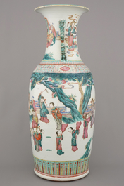 A Chinese porcelain famille rose vase with immortals, 19th C.