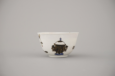 A Chinese porcelain famille rose semi-eggshell cup and saucer, Yongzheng, 18th C.