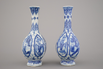 A near pair of blue and white Chinese porcelain vases, Kangxi