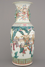 A Chinese porcelain famille rose vase with immortals, 19th C.