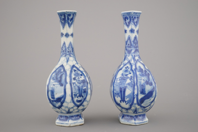 A near pair of blue and white Chinese porcelain vases, Kangxi