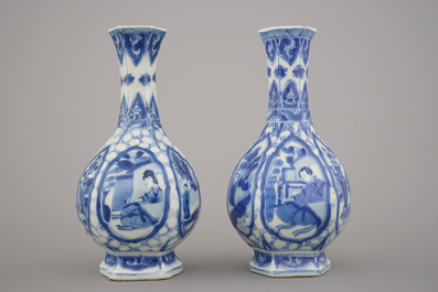 A near pair of blue and white Chinese porcelain vases, Kangxi
