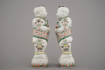 Two Chinese porcelain wucai figures of Hoho brothers, 19th C.