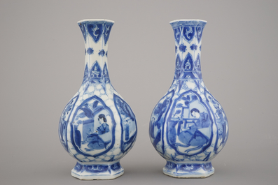 A near pair of blue and white Chinese porcelain vases, Kangxi