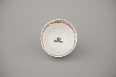 A Chinese porcelain famille rose semi-eggshell cup and saucer, Yongzheng, 18th C.