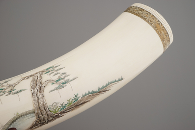 A Chinese or Japanese (?) carved ivory Tusk, 19/20th C.