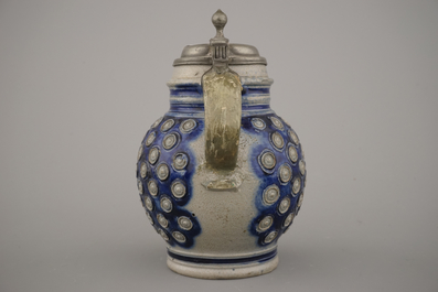 A Westerwald pewter-mounted jug and 2 stoneware vessels, 16/18th C.