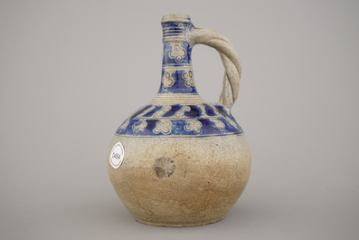 A rare Westerwald twisted handle jug, 17th C.