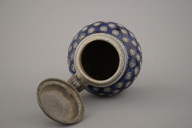 A Westerwald pewter-mounted jug and 2 stoneware vessels, 16/18th C.