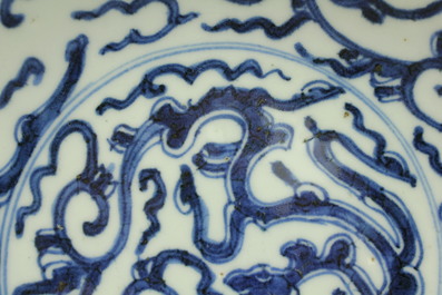 Blauw en wit bordje in Chinees porselein, Kangxi, ca 1700