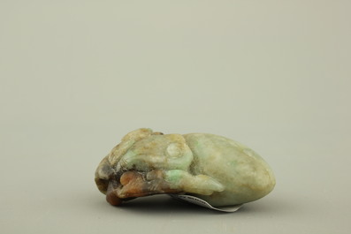 Sculpture de plantes en jade tachet&eacute;, 19e-20e