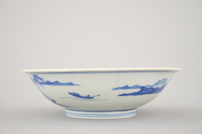 A Chinese porcelain blue and white plate, Kangxi mark and of the period, ca. 1700
