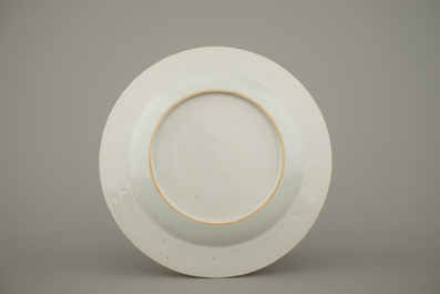 A set of 6 Chinese export porcelain plates with faux-marbre border, 18th C.