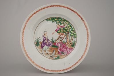 A pair of Chinese export porcelain &quot;Cherry Pickers&quot; plates, Qianlong, 18th C.