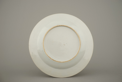 A set of 6 Chinese export porcelain plates with faux-marbre border, 18th C.